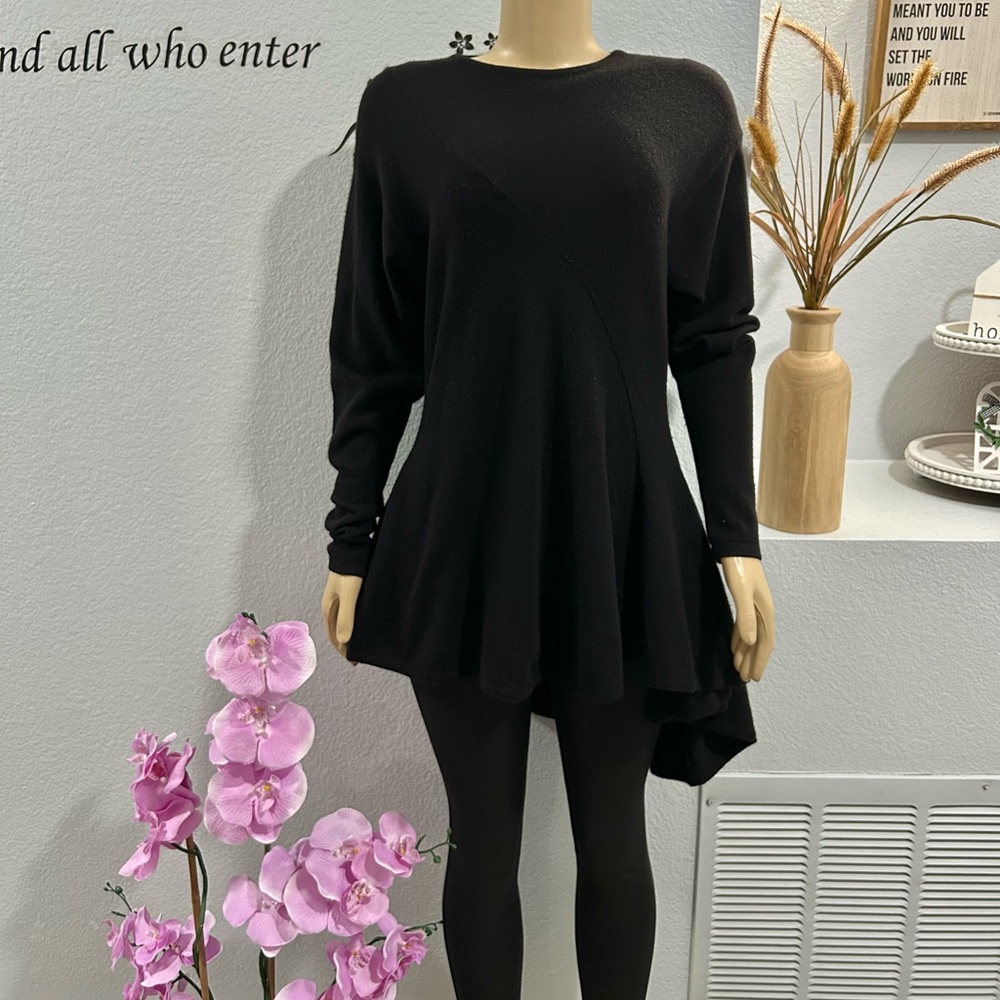 Shirin Black Sweater Top Size L Large Knit Pullover Asymmetrical Cashmere